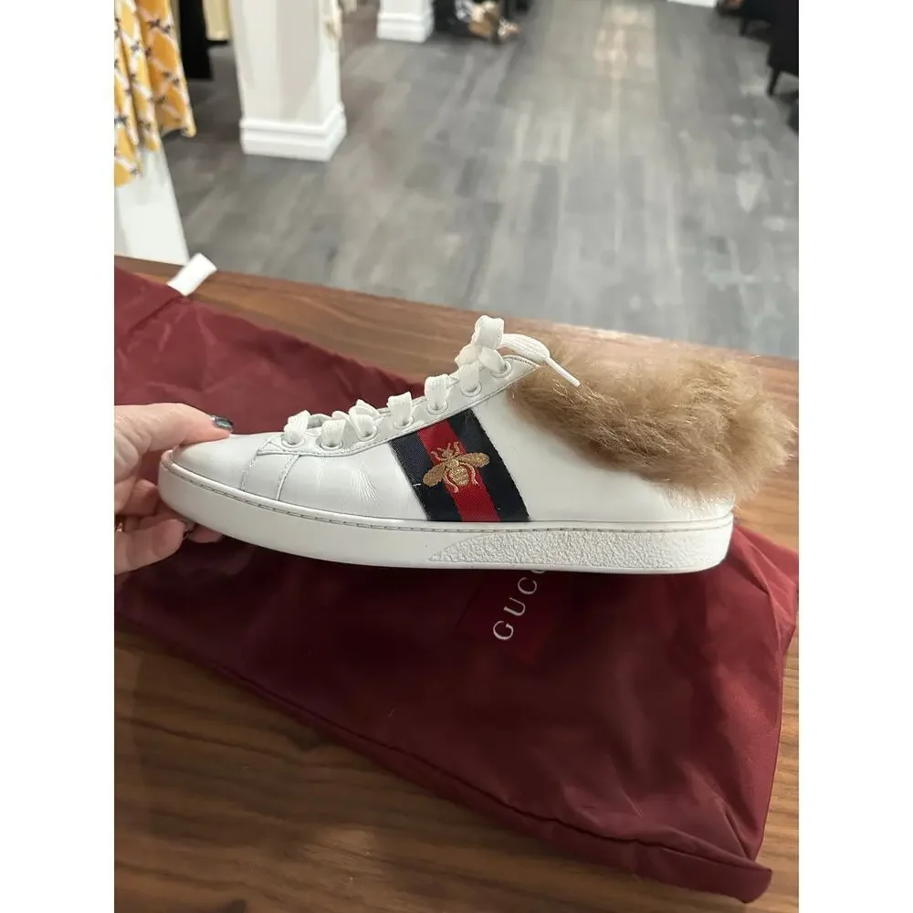 Gucci Ace Sneakers with Genuine Fur Lining Size 38.5